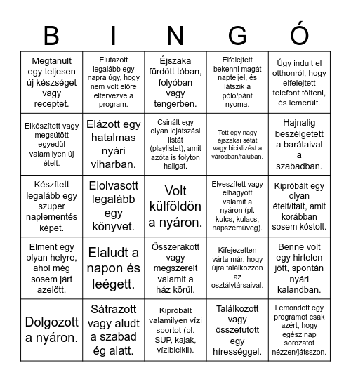 Nyári Bingo Card