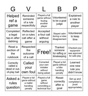 September Rules and Reffing Bingo Card