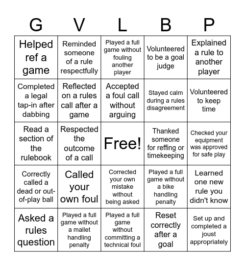 September Rules and Reffing Bingo Card