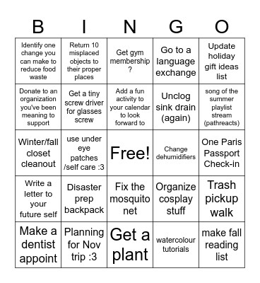 september sidequests Bingo Card