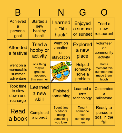Savor the Last Days of Summer Bingo Card