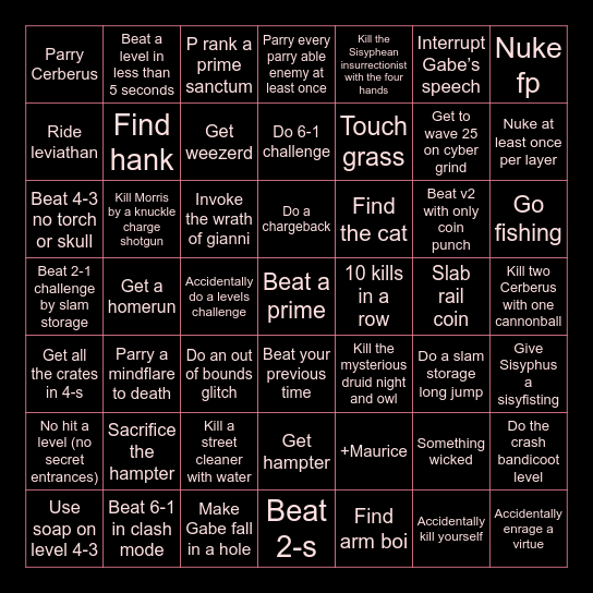 ULTRAKILL Bingo Card