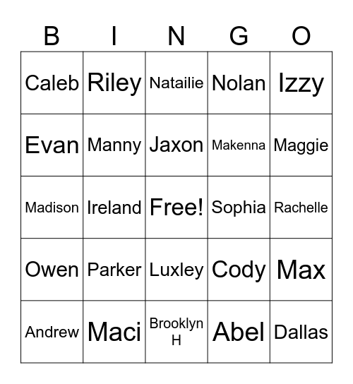 Name Bingo Card