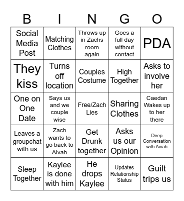 Zach + Kaylee Bingo Card