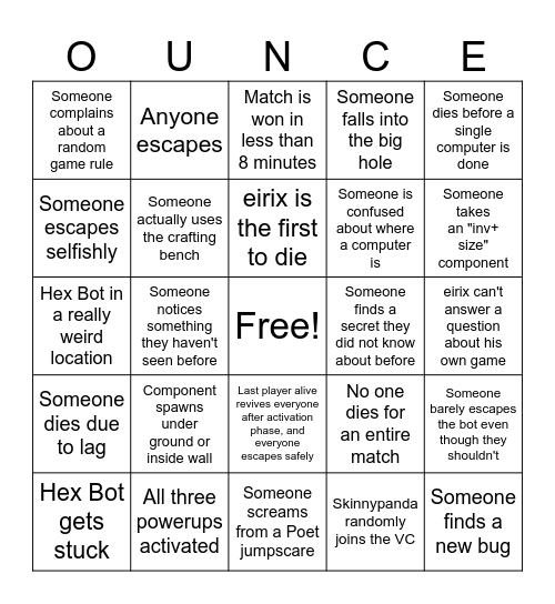Hex Bots indie horror game (Skaar Game Productions) Bingo Card