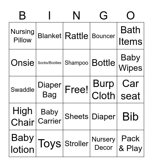 Baby Gift Bingo Card