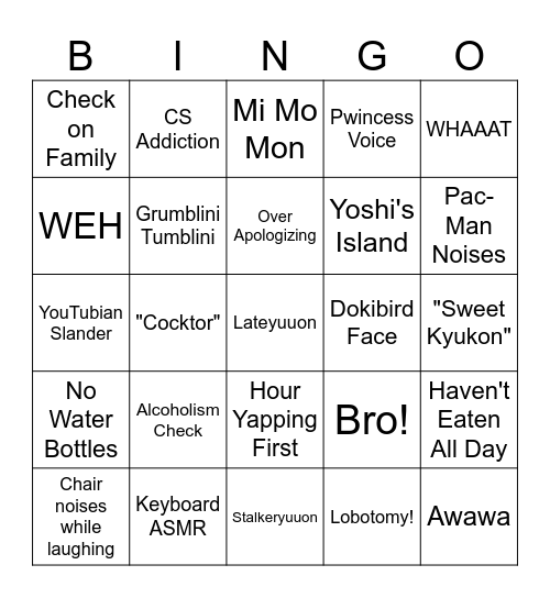 Kyuuon Cyberpunk VTuber Live2d Rigger Stream Bingo Card