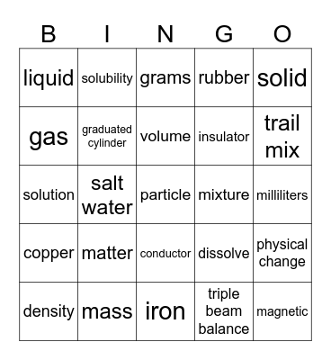 Matter Bingo Card