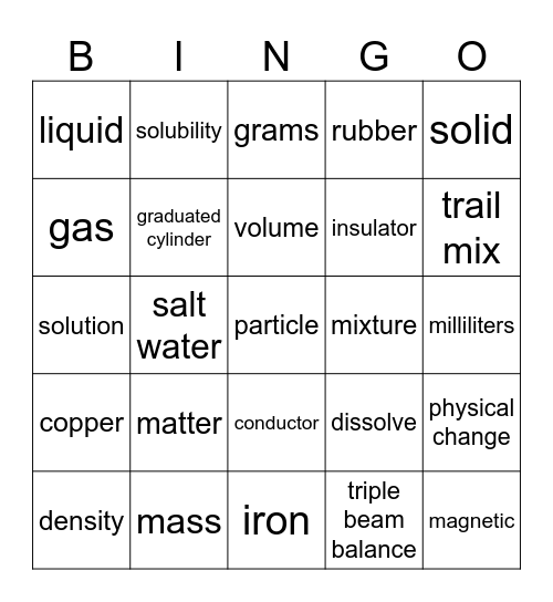 Matter Bingo Card