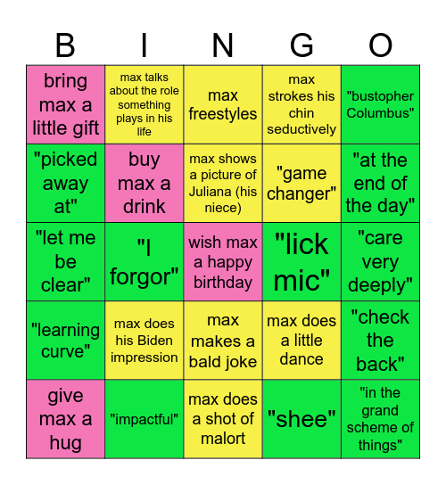 max bingo Card