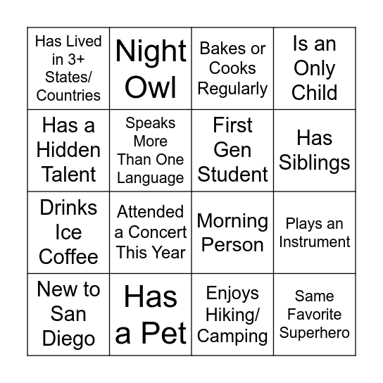 KROC Mixer: The Unofficial Orientation! Bingo Card