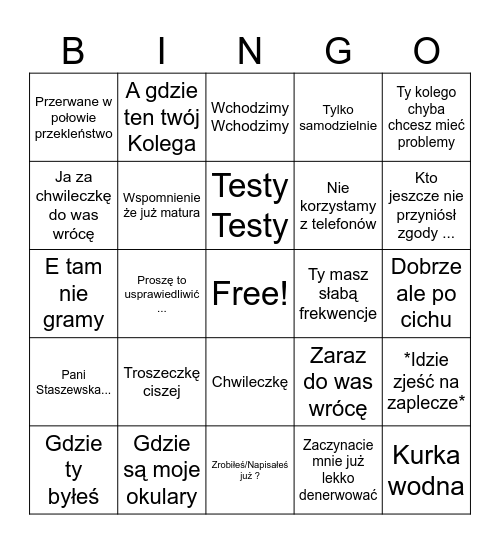 The Zajączek Bingo Card