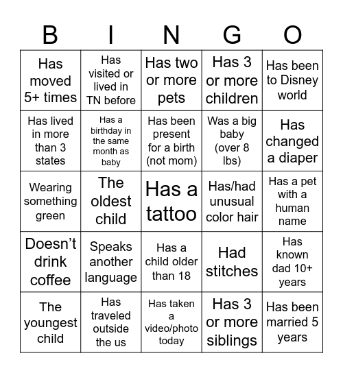 FIND THE GUEST Bingo Card