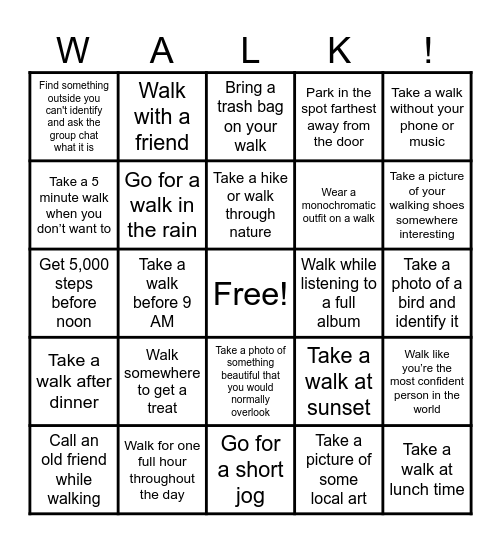 Step-tember Bingo Card