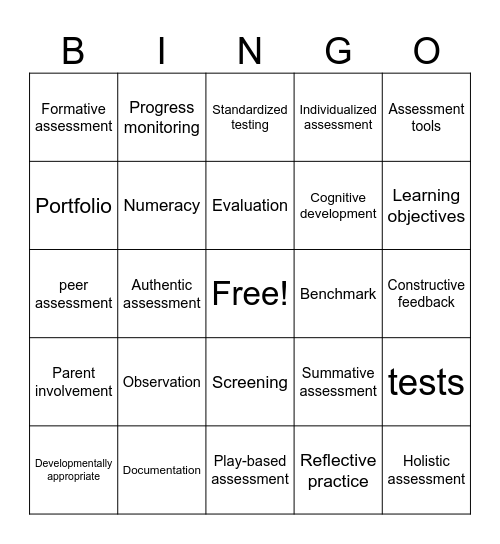 Assessment Bingo! Bingo Card