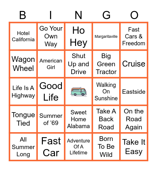 Road Trippin' Bingo Card