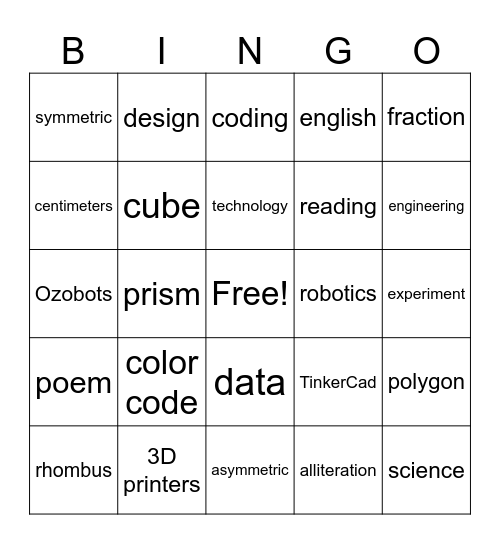 STEAM Bingo Card