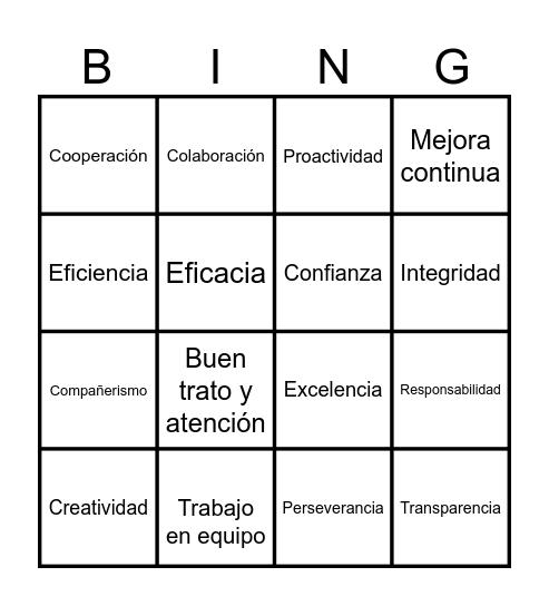 DEL VALOR A LA ACCIÓN Bingo Card