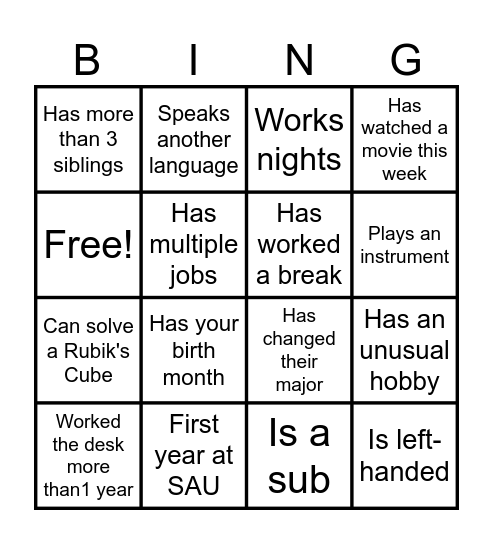Receptionist Bingo Card