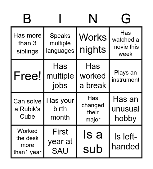 Receptionist Bingo Card