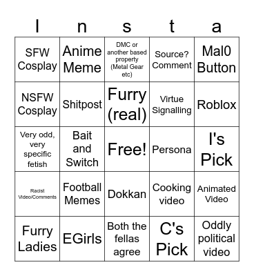 Unhinged Reels Bingo Card