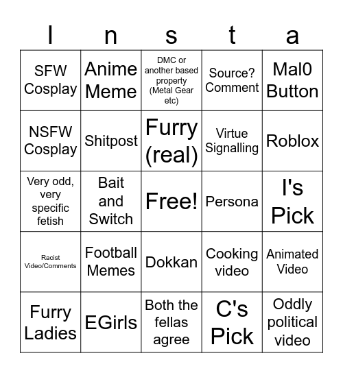 Unhinged Reels Bingo Card