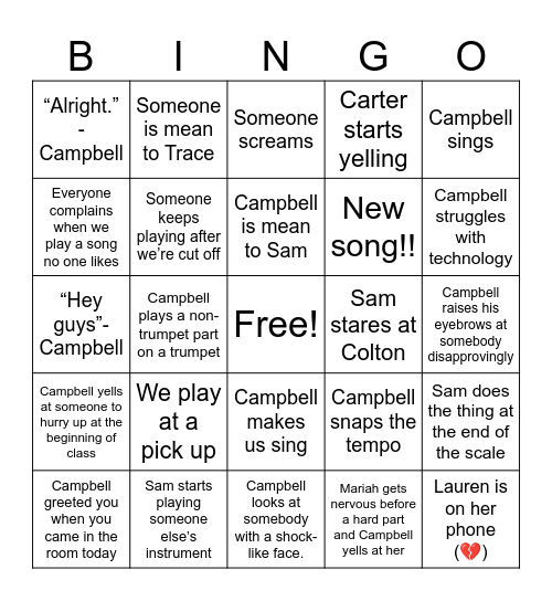 Band Bingo Card