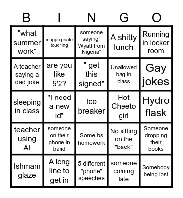 First Week of School Bingo Card