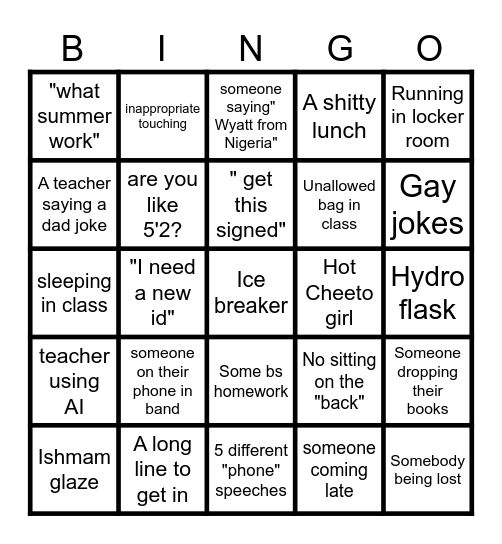 First Week of School Bingo Card