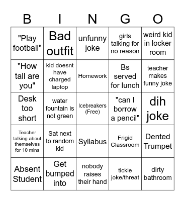 First Week of School Bingo Card