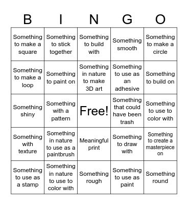 Creation Station Bingo Card