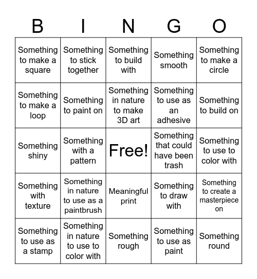 Creation Station Bingo Card