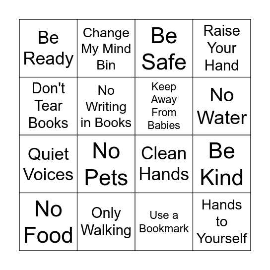 Library Rules Bingo Card