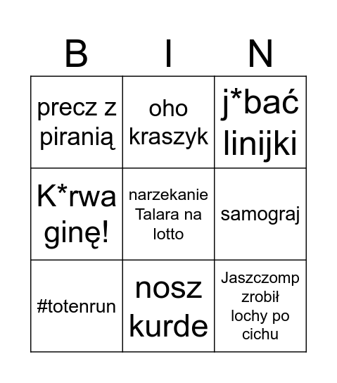 Jaszczomp bingo Card