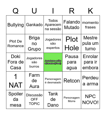 BNHA TTRPG Bingo Card