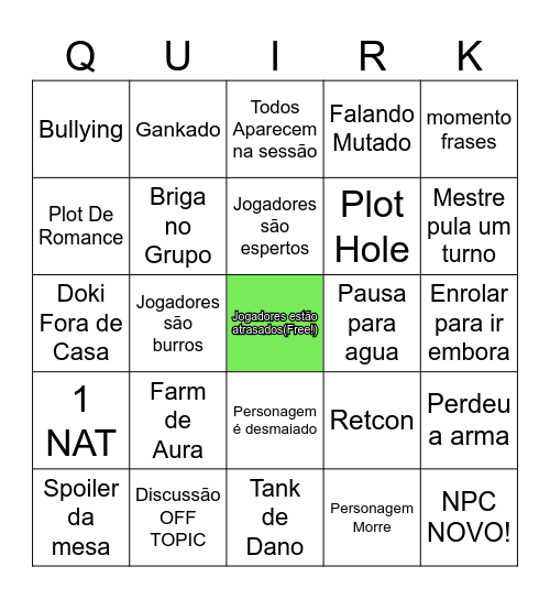 BNHA TTRPG Bingo Card