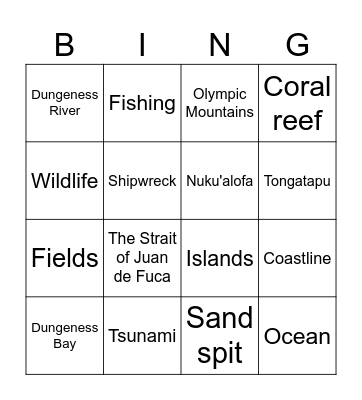 Live Drone Flight: The Dungeness Spit and Tongatapu Island Bingo Card
