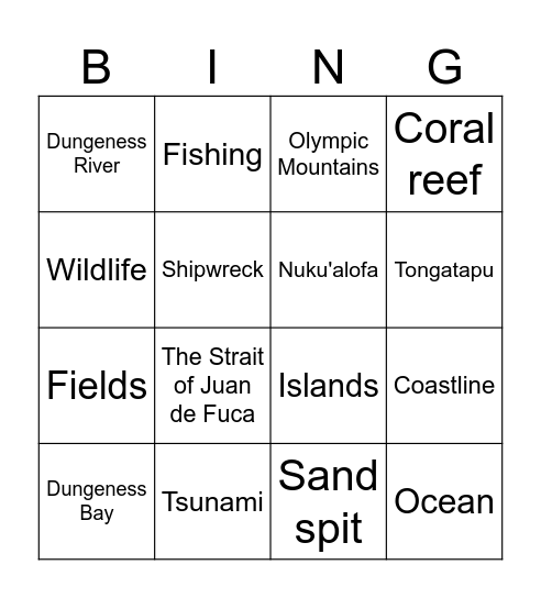 Live Drone Flight: The Dungeness Spit and Tongatapu Island Bingo Card