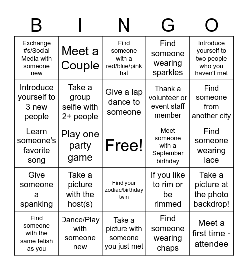 KINKY BINGO Card