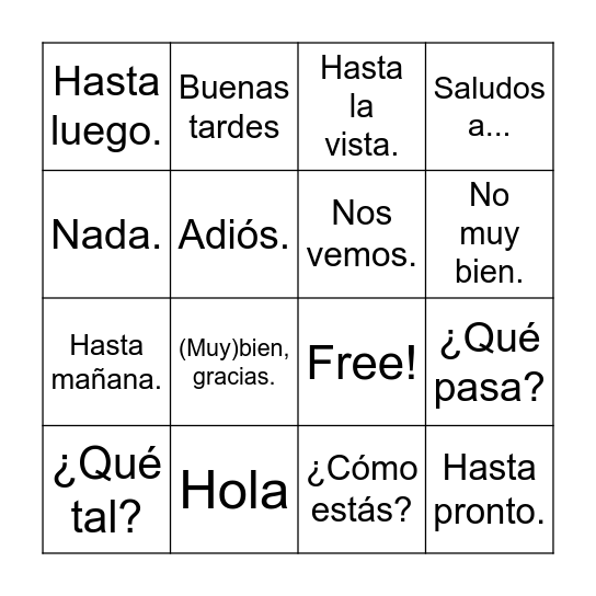 Saludos y Despedidas Bingo Card