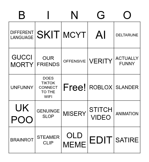 TIKTOK BINGO Card