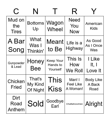 Country Pop Bingo Card