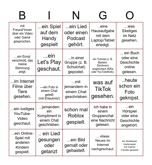 Das große Medien Bingo Card