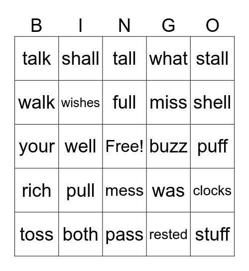Fundations Unit 2 Bingo Card