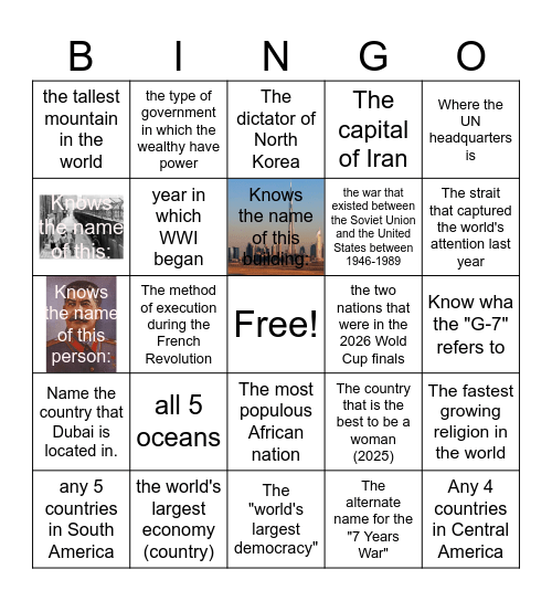 Modern World History: Find someone who can name... Bingo Card