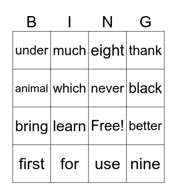 Untitled Bingo Card