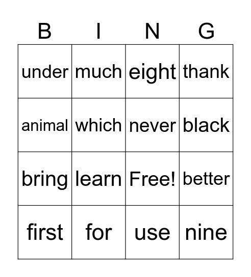 Untitled Bingo Card