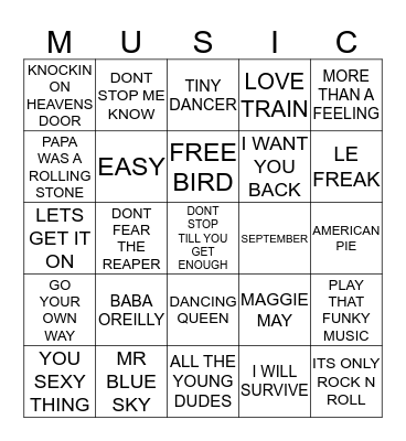 BEST OF THE 70'S 3 Bingo Card