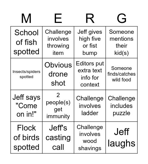 Episodic Survivor 51 Bingo Card