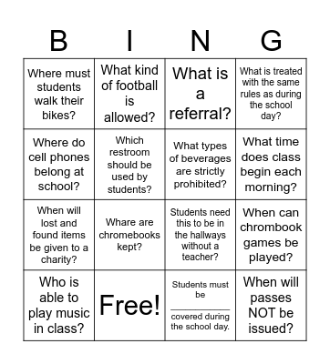Handbook Bingo Card